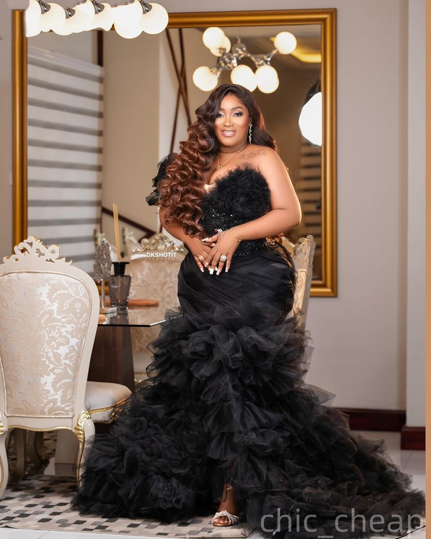 Mermaid Black Plus Size Prom Dresses 2025 Lace Beaded One Shoulder Tulle Evening Formal Party Second Birthday Engagement Gowns Dress For Special Occas