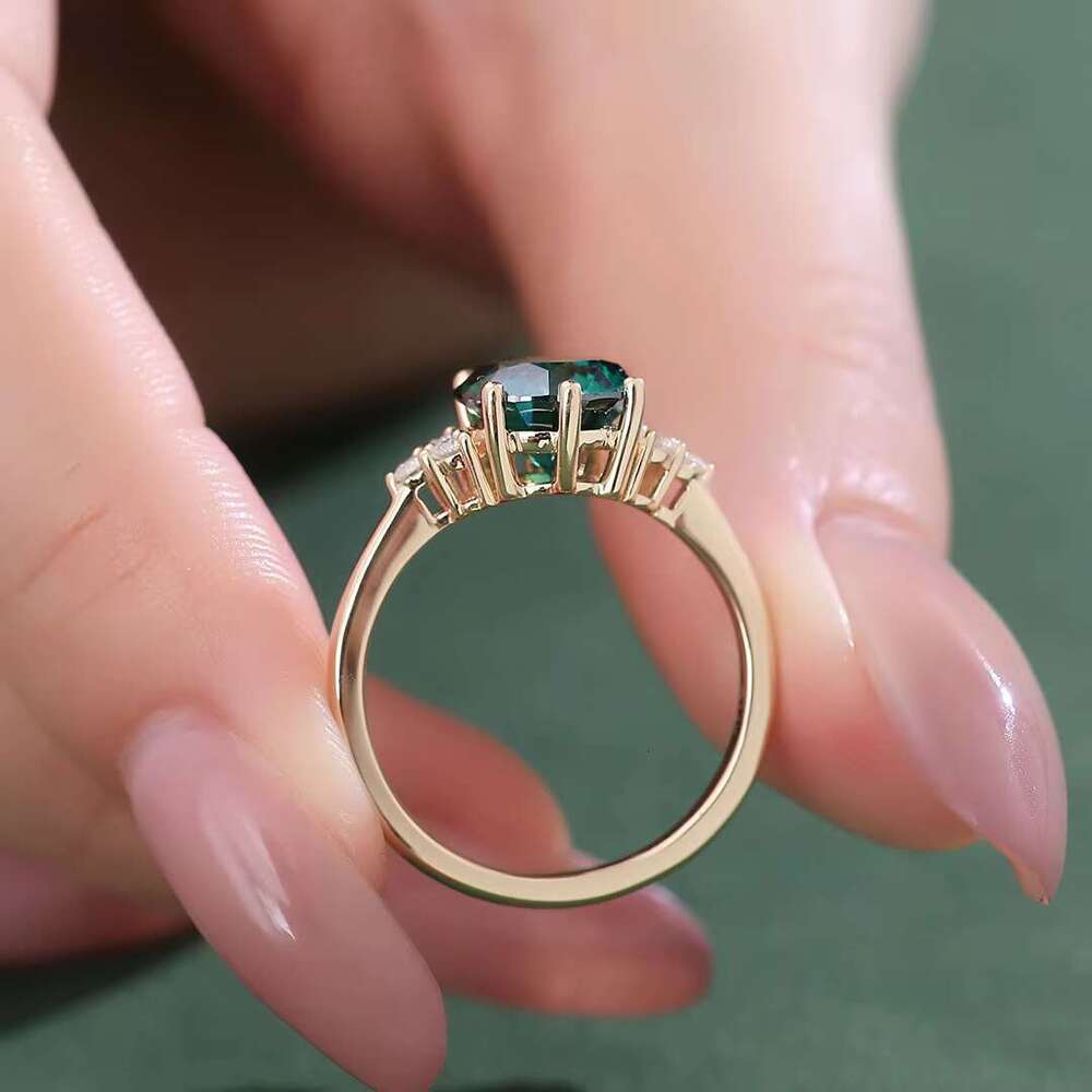 Round Brilliant Cut Green 14k Yellow Gold Support Custom Other Color Stones Moissanite Engagement Ring