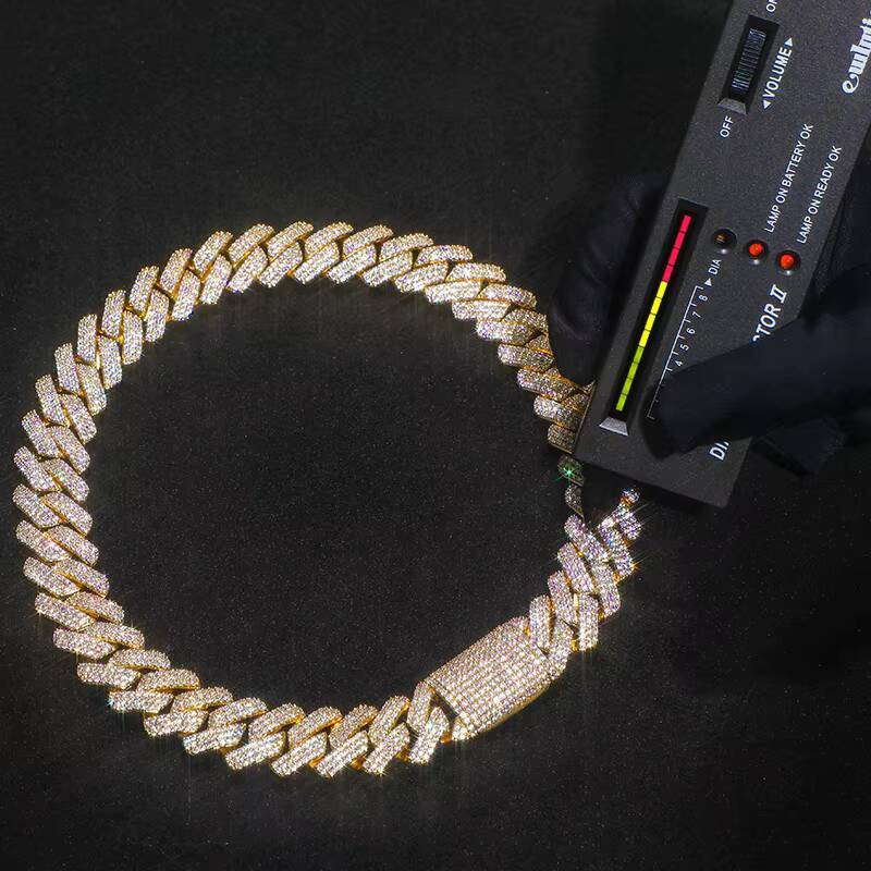 Mens 18K Gold and Moissanite Silver Cuban Link Chain Iced Out Hip Hop Style Religious Bracelet and Anklet Necklace