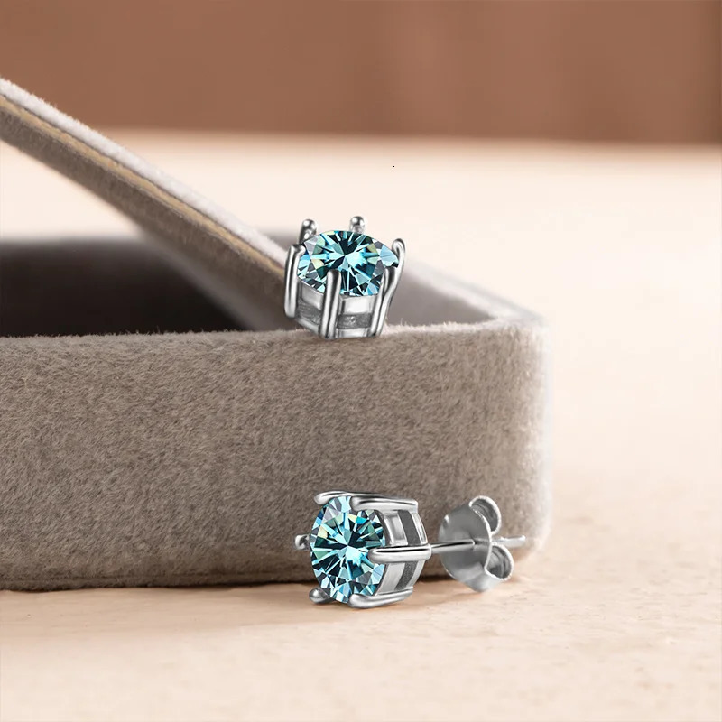 D Color Earring blue green gemstone S925 Sterling Sliver Plated Women Man Sparkling Fine Jewelry Gift 250420