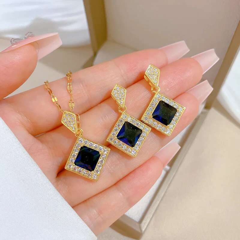 Exquisite Geometry Square Necklace Earrings Bracelet Charm Ladies Jewelry Fashion Bridal Accessory Set Romantic Gift
