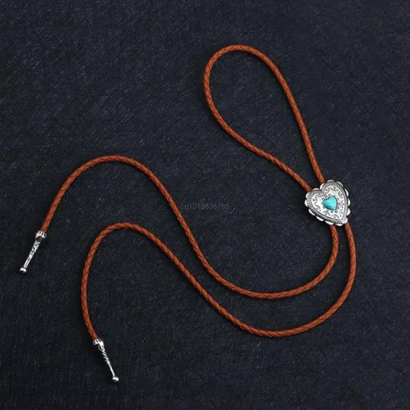 Elegant Bolo Tie with Heart Pendant Carved Necktie Western Necklace Cool Bolo Tie Western Cowboy Costume 250430