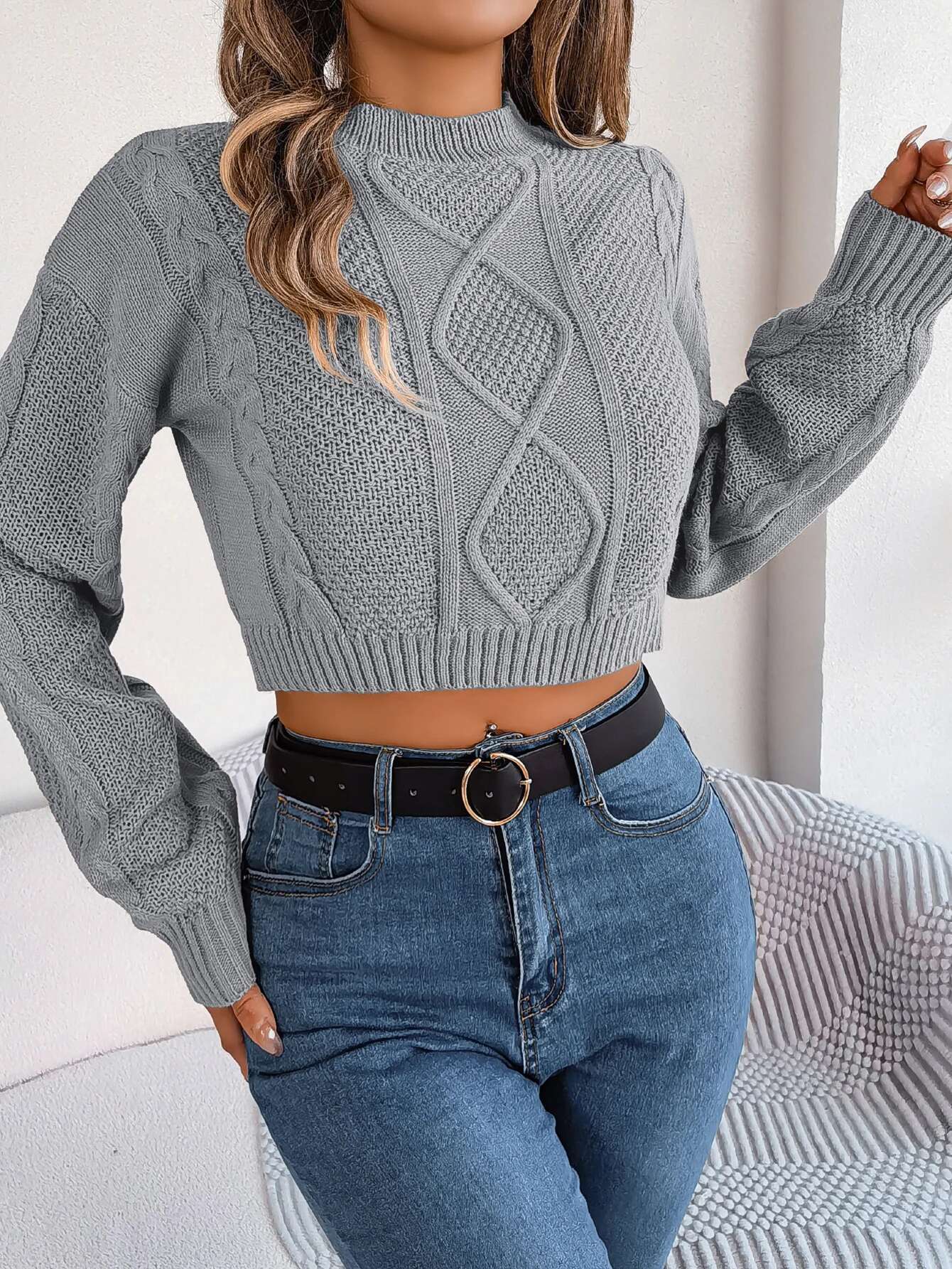 Autumn spring Solid Short Sweater Casual Knitted Long Sleeve Pullover Women Clothing Crop Top Gray Army Green Red fashion clothing women