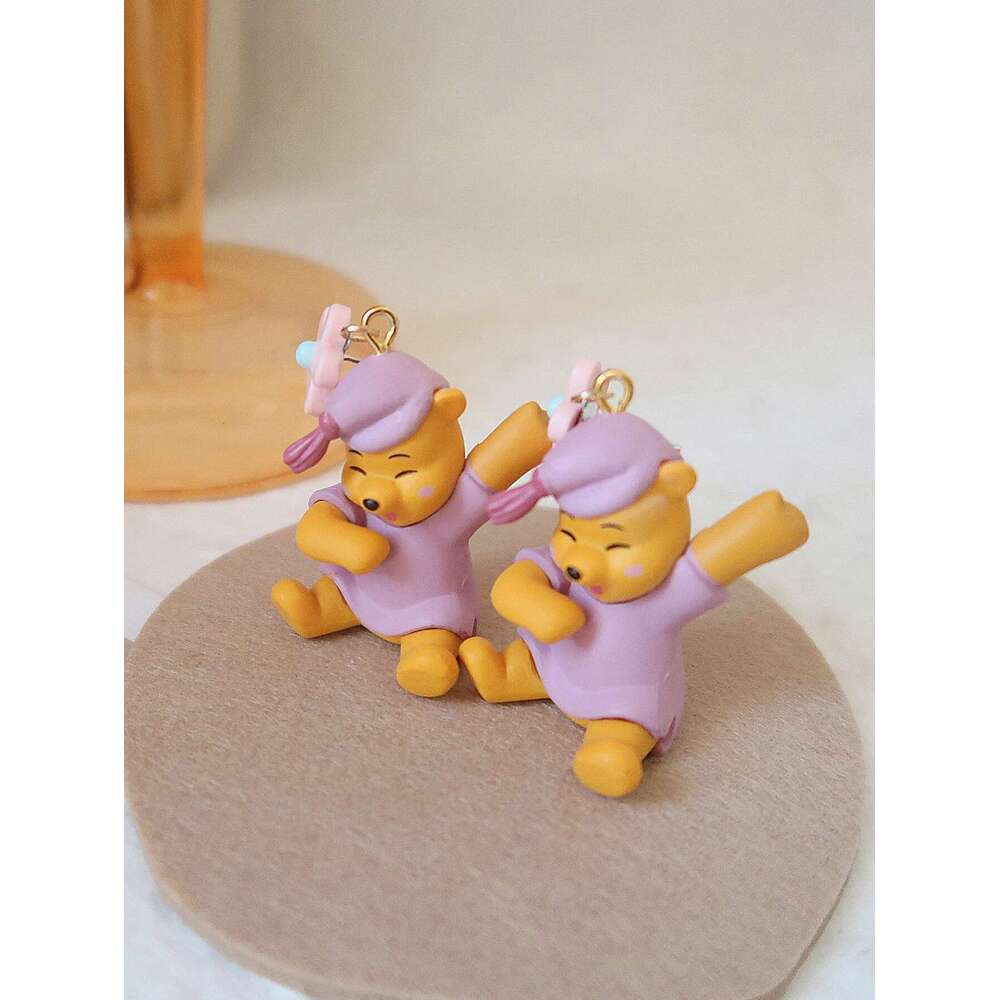 New Fashionable Cartoon Cute Pink Pamas With Teddy Bear Earrings, Suitable For Daily Wear, Gatherings, Music Festivals