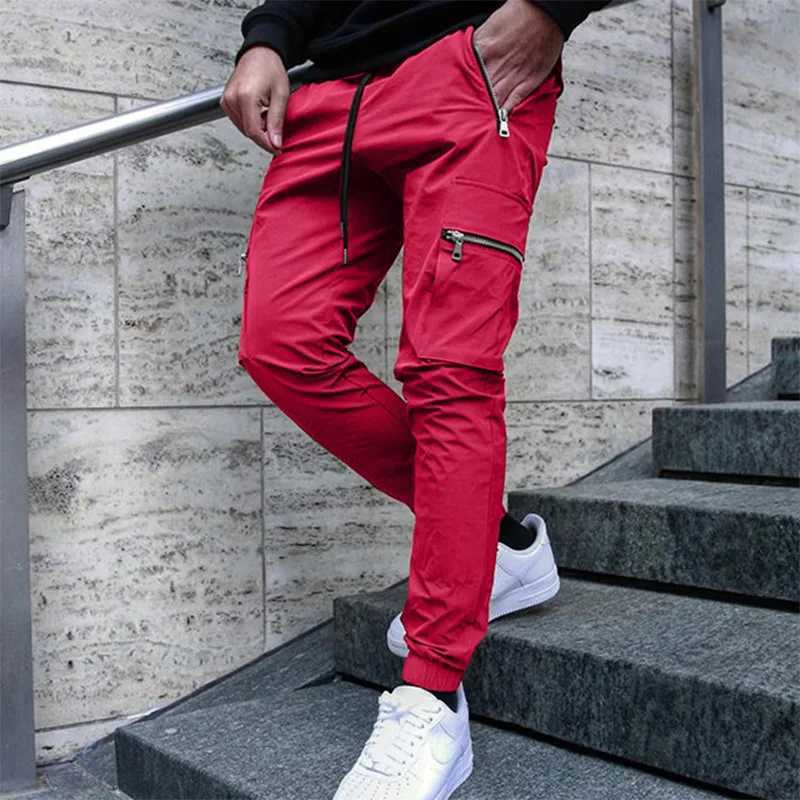 Mens casual edition spring and autumn new styles brushed fashion personalized zipper pocket small foot pencil pants long pants w250430