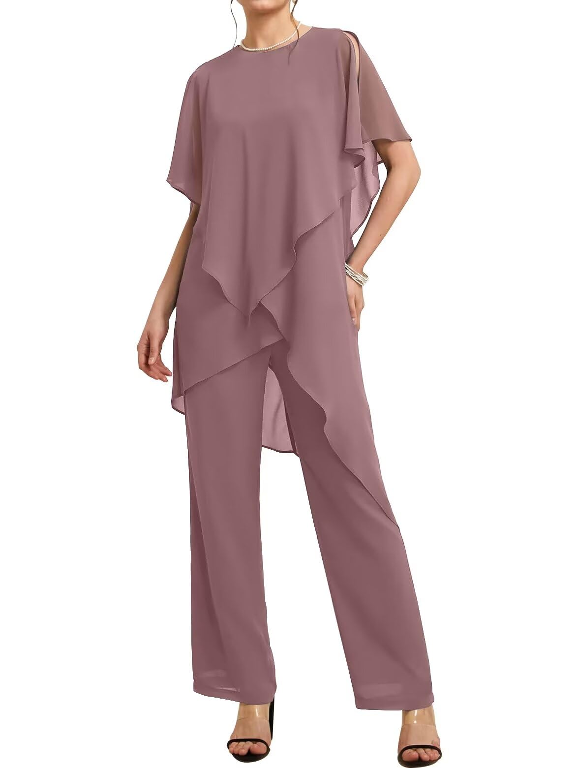 Grandmother Chiffon Pantsuits Women's Wedding Jumpsuit 3 Pieces Mother of The Bride Dresses Pant Suits with Jacket for Wedding Evening Party