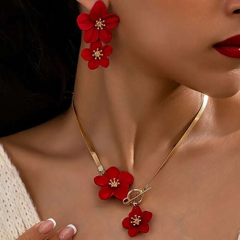 3Pcs/Set Elegant Flower Pendant And Earrings Jewelry Sets Women Necklace Earring Suitable For Holiday Wedding