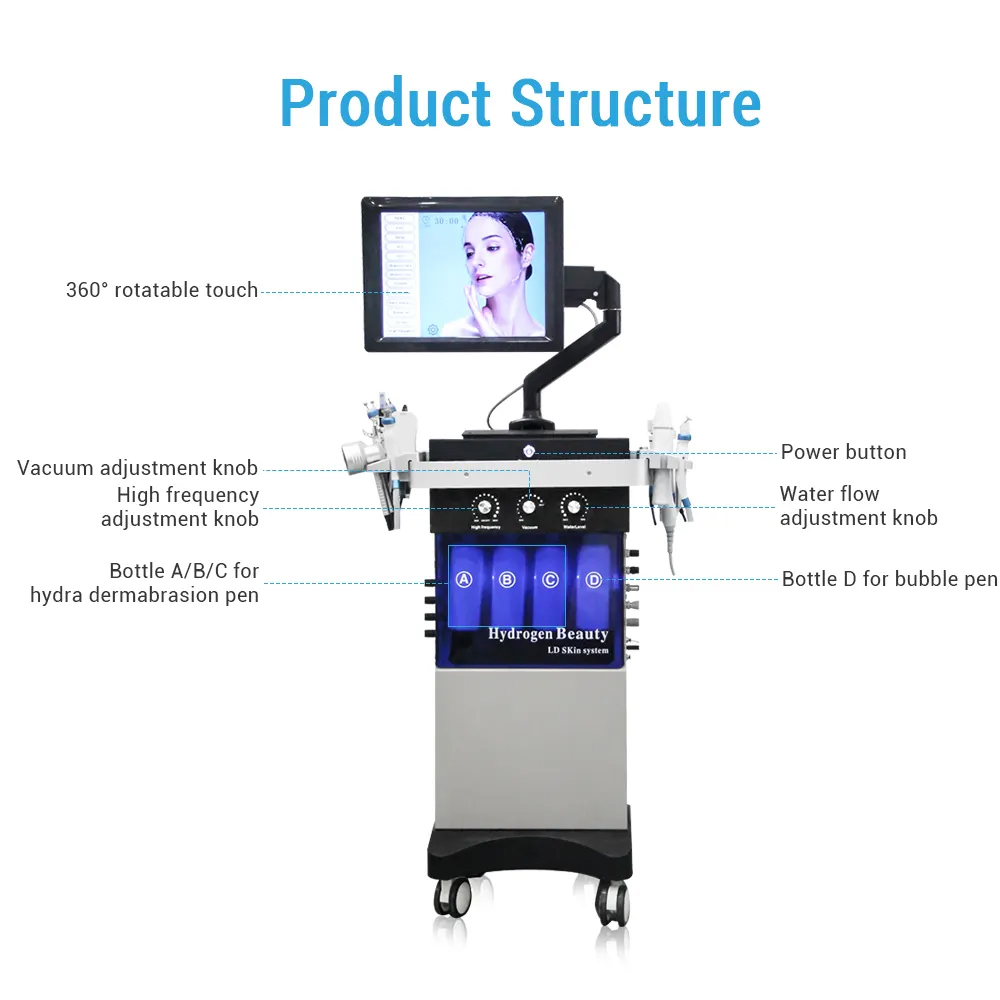 Ultrasound High Frequency 14 IN 1 Facial Vacuum Blackhead Remover Skin Scrubber Oxygen Facial Deep Cleaning Skin Rejuvenation Machine Salon Use