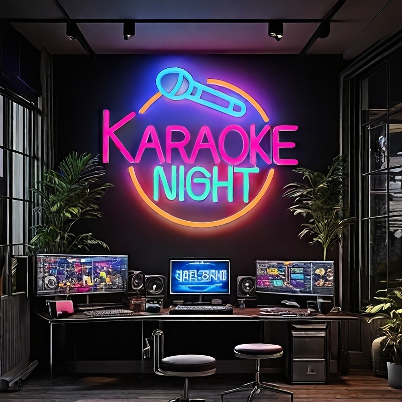 Karaoke Night Neon Sign Music Room Decor Karaoke Bar LED Sign for Wall Decor Karaoke Live On Air Neon Lights Signs Bar Open Neon Wall Light for Music 