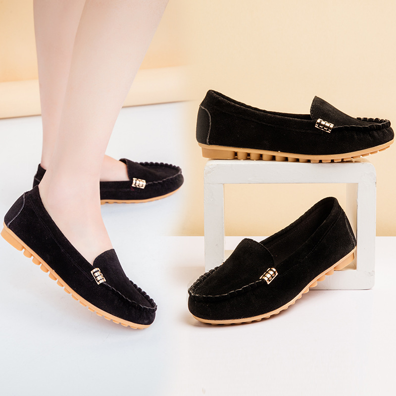 Autumn Shallow Mouth Bean Flat Single One Foot Lazy Large Women S Shoes Ddmysaturn