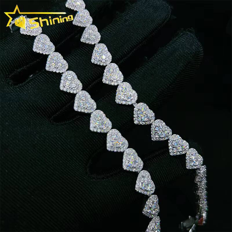 Fast Delivery Heart Iced Out Chain 925 Sterling Silver Pass Diamond Tester GRA Certified VVS Moissanite Bracelets