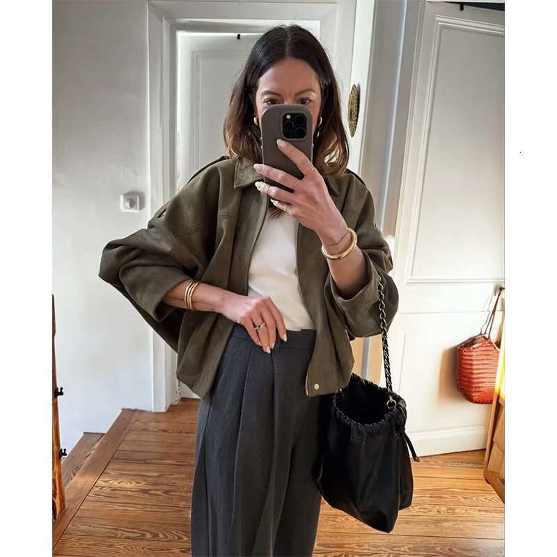 RAFZNB Short Jackets for Women Fashion With Shoulder Straps Long Sleeve Loose Coats Vintage Female Outerwear Chic Tops