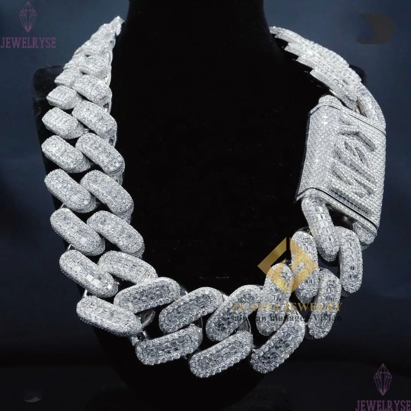 necklace moissanite chain cuban chain Big Heavy Mens Necklace iced Out Vvs Moissanite Baguette Diamond Hip Hop Iced Out Cuban Link Chain