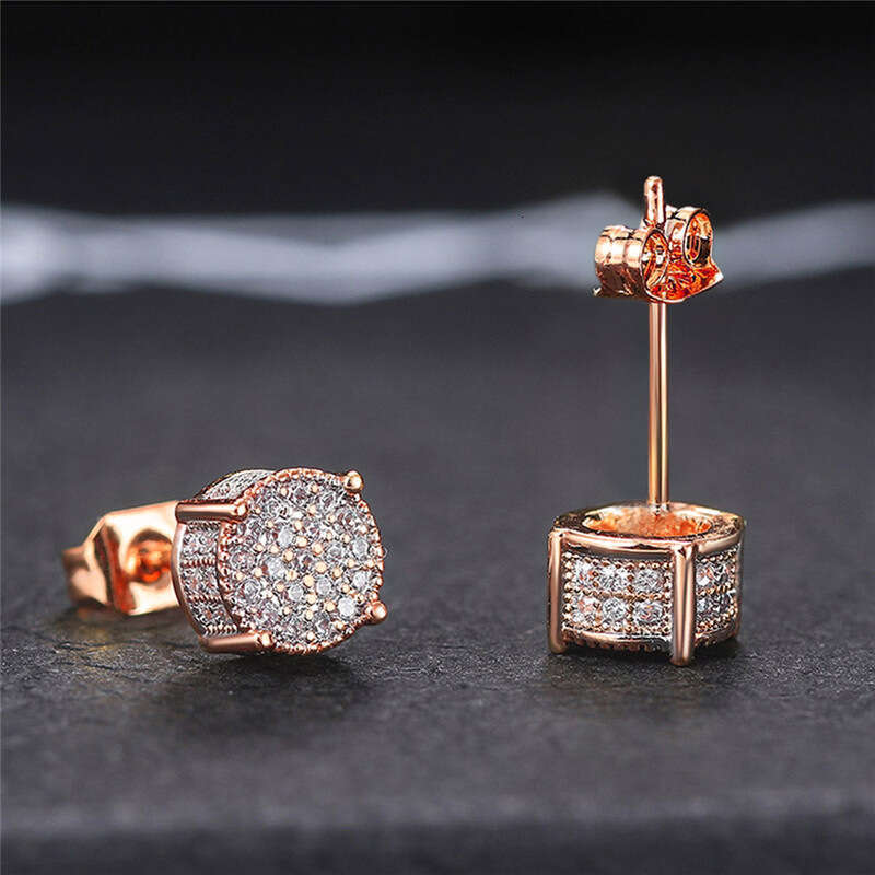 Cao Shi Full Dia Hip Hop Men's With Micro Inlaid Zircon Electroplated Round Earrings