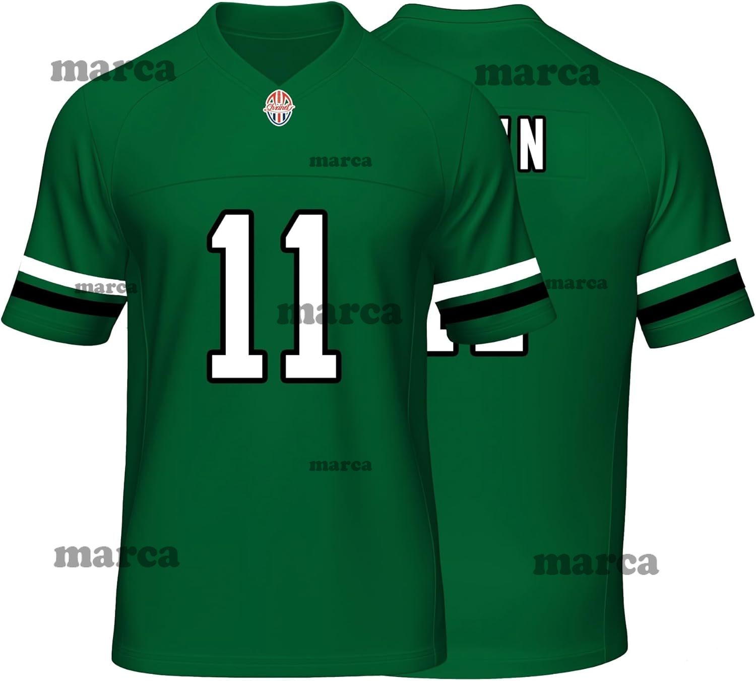 Custom Mens/Youth Football Stitched T-Shirt for Sports Fan Green No Brand/Logos