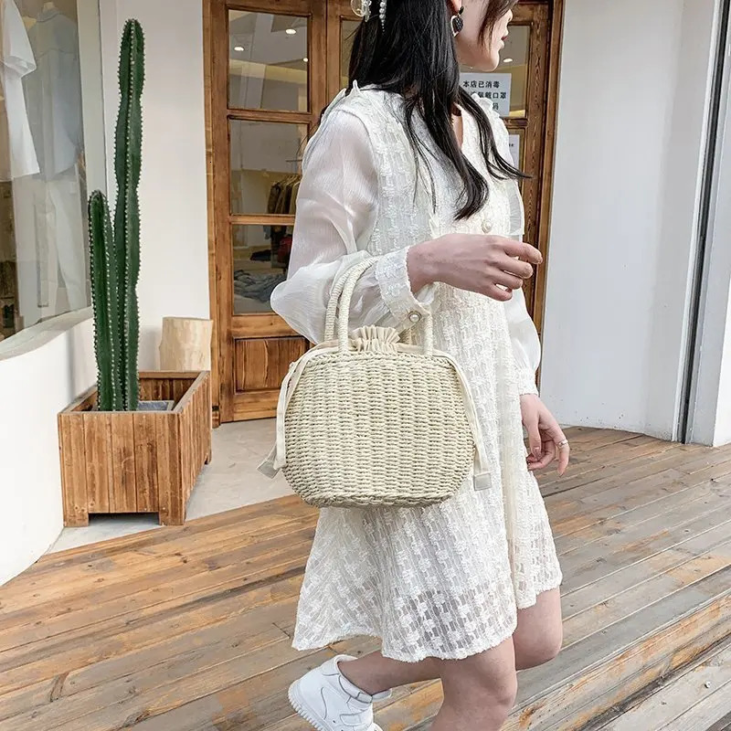 Womens Summer Straw Lattan Womens Handbag Small Clutch Retro Womens Basket Beach Bag Holiday Travel Shopping Handbag Wallet Bolsos 250427