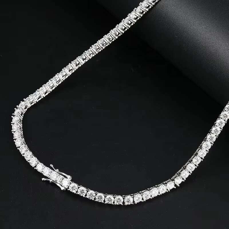 6.5mm Round 24 Inches 925 Sterling Silver 14K 18K Gold Plated Mens Iced Out Hip Hop Bling Tennis Necklace Moissanite Necklace