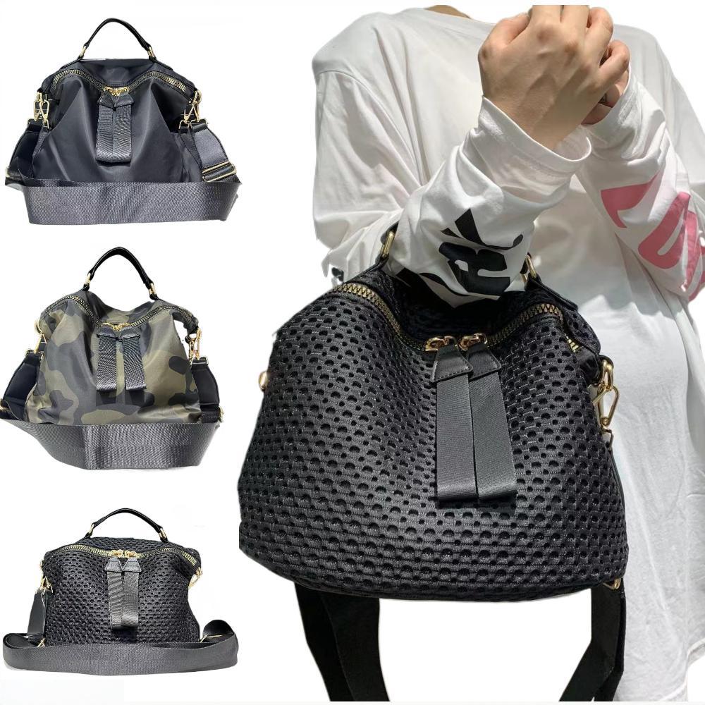 Ladies' Fashion Nylon Mesh Splicing Elegant Handbag Large Capacity Multi Pocket Shoulder Bag