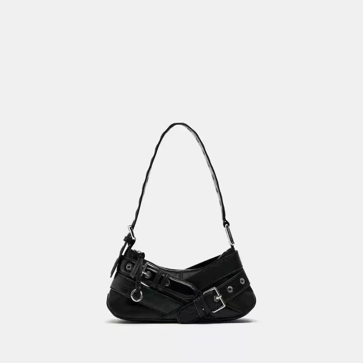 Crossbody Bag 2025 New Women, Leather Pleated Crescent Bag, Rivet Tassel 3 in 1 Shoulder Bag.