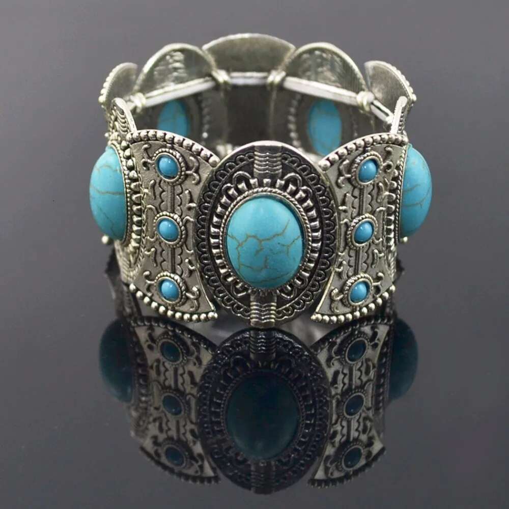 Vintage Tibetan Turquoise Bracelet For Women Men Boho Acrylic Stone Bracelets Ethnic Gypsy Tribal Indian Afghan Turkish Jewelry