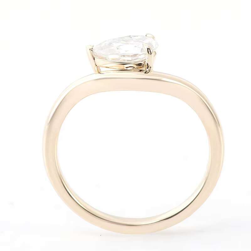 Fine Jewelry Custom Solid Gold Pear Cut 2ct DVVS1 Curved Band Wedding Dia Engagement Moissanite Ring