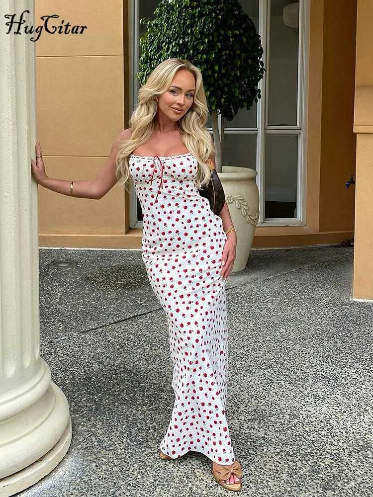 Hugcitar 2024 elegant floral print slider backless sexy Bodycon Maxi ball dress summer womens birthday party Y2K W250430