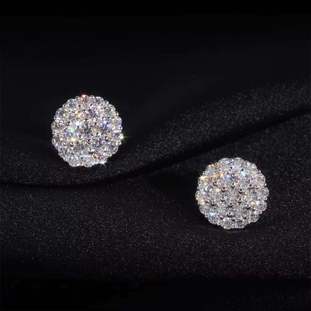 DE 10mm Hip Hop Round Moissanite Earring 925 Silver VVS1 Moissanite Earrings Women Men Classic Round Cut Moissanite Earring