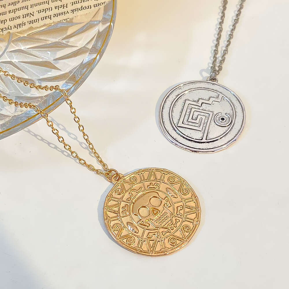 COS Jewelry Caribbean Pirate Gold Coin Chain Men's Skull Necklace Pendant