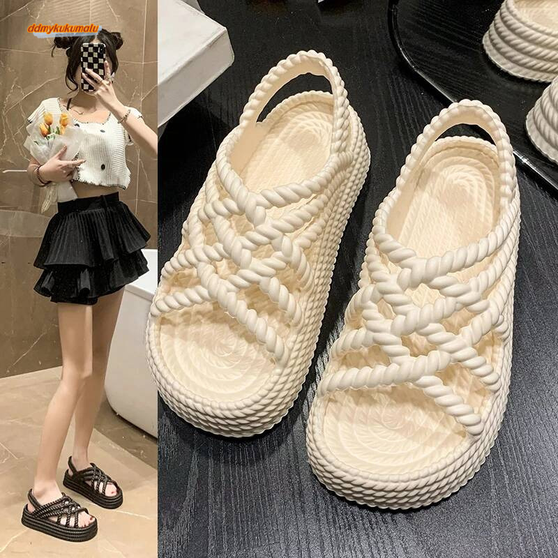 2024 New Summer Fashion Comfortable and Wear-resistant Thick-soled Beach Casual for WomenTrendy Heel Sandals ddmykukumalu