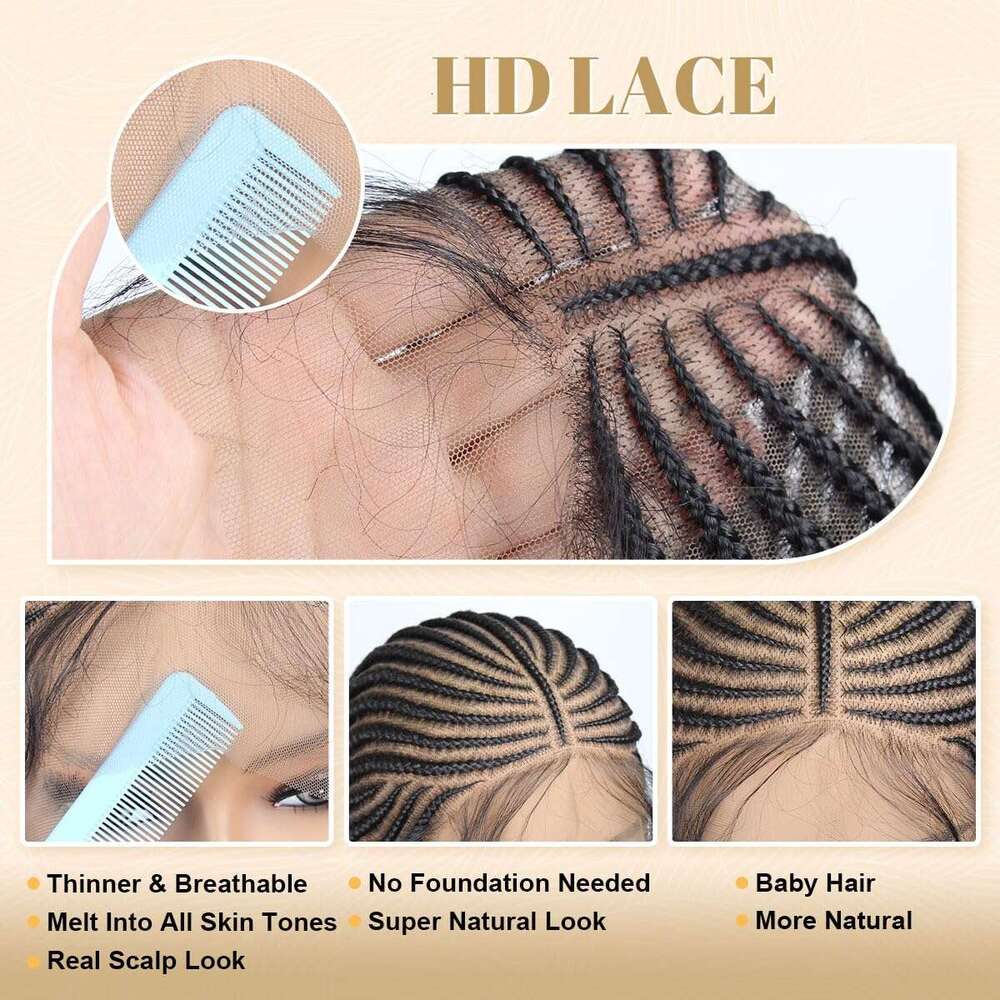 lounoke 36 inch Cornrow Braided Wig 13x8 Box Braid Wigs for Black Women, Plucked with Baby Hair