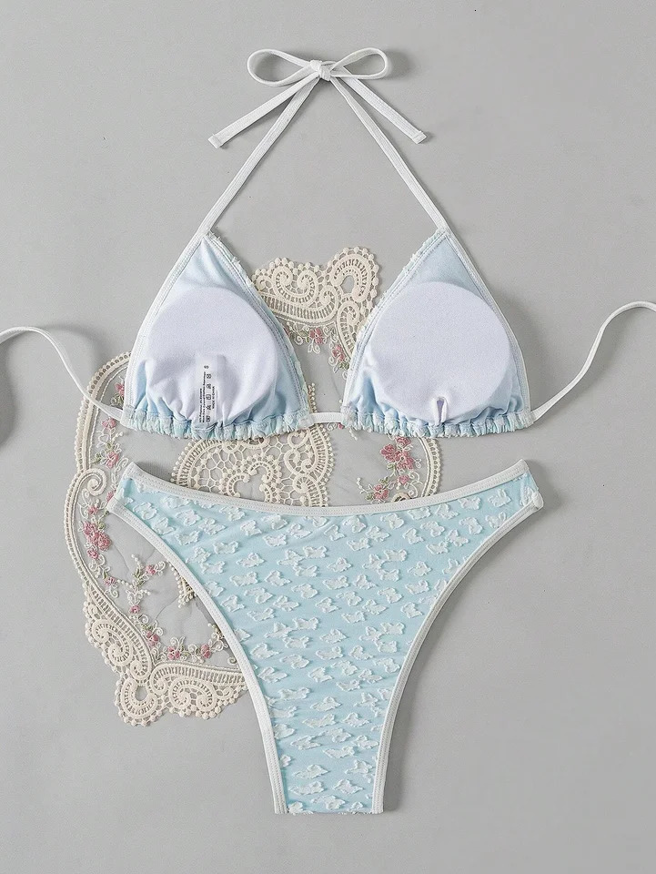 Womens Sexy Halter Bikini Sexy Triangle Bikini Sets textured String Bathing Suits 2 Piece Swimwear Swimsuit for Women 250428