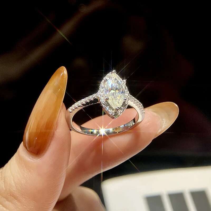 KNB Delicate 1CT Marquise Cut Certified Moissanite Diamond Wedding Rings For Women Gift Real 925 Sterling Silver Fine Jewelry