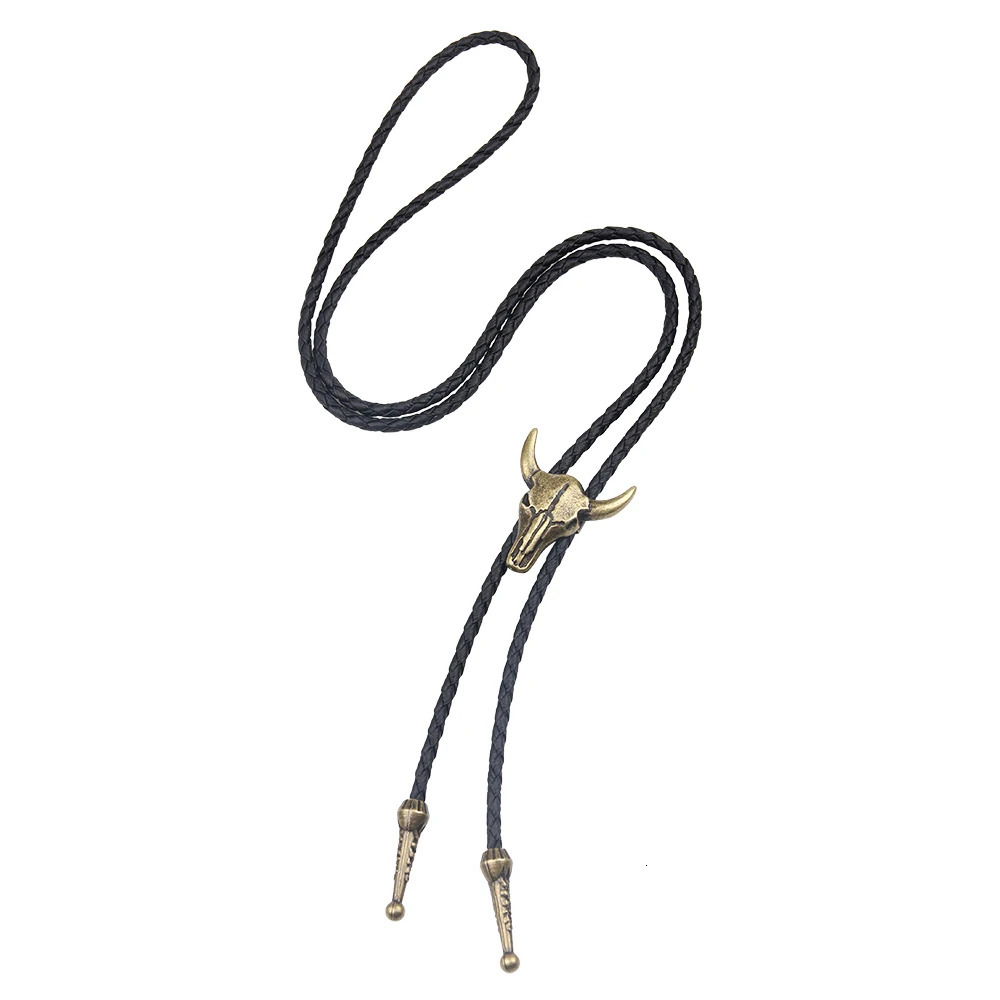 Fashion Mens Leather Cow Head Bolo Tie Necklace Jewelry Retro Western Cowboy Mens Gifts Necktie Men Accessories 250430