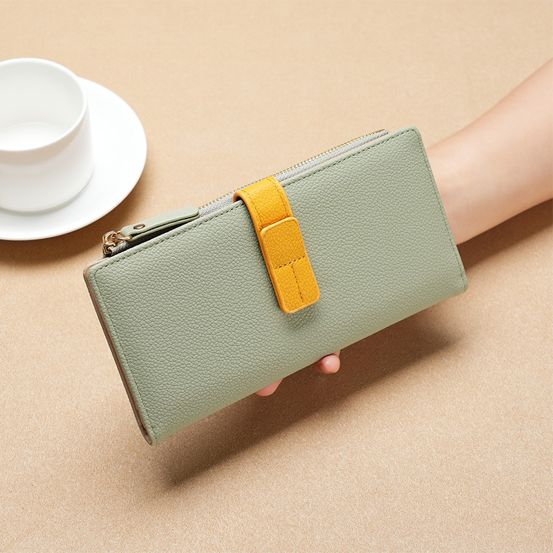New Wallet Long Women's Wallet Handheld Bag Color Contrasting Fashion Zipper Leather Wallet Card Bag Multi functional
