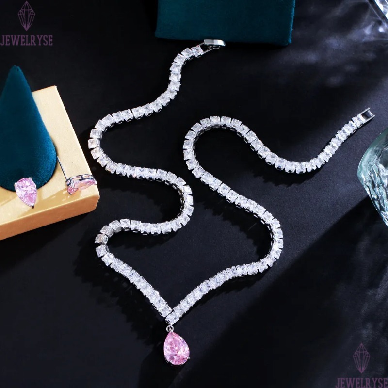 Ins Choucong Top Sell Wedding Jewelry Sets Luxury Jewelry 18k White Gold Fill Water Drop Pink 5A Cubic Zircon Party Gorgeous Party Women Stud Earring 