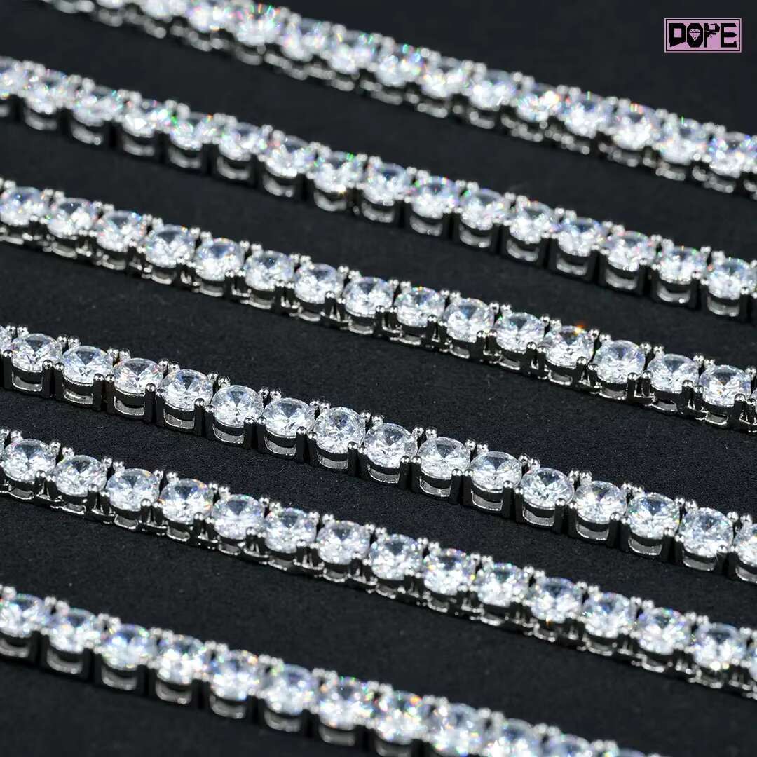 Factory 5mm Tennis Chain Hip Hop Men 925 Silver White Gold Plated Iced Out VVS Moissanite Tennis Chain