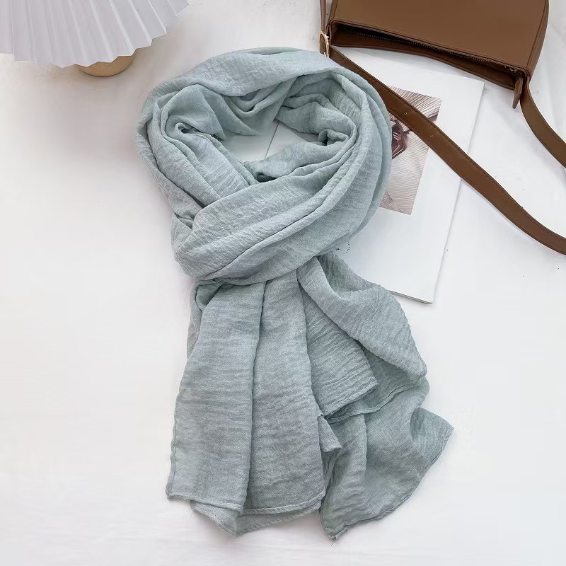 T594 textured wrinkled linen scarf nostalgic retro dirty dyed cotton and linen scarf female spring and autumn original silk scarf autumn and winter