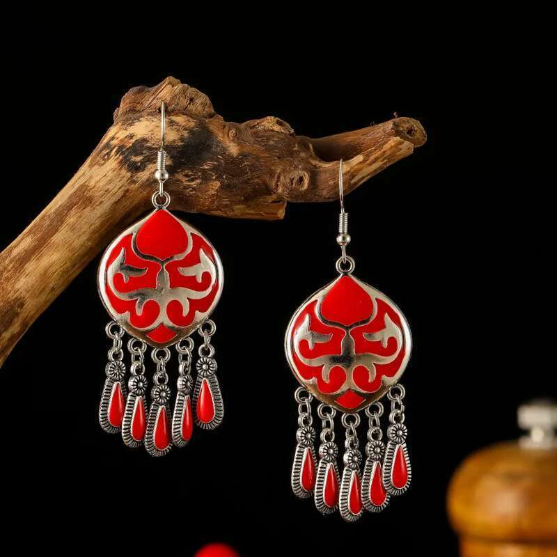 New Ethnic Fire Totem For Women Creative Design Short Style Enamel Vintage Water Drop Earrings Party Daily Jewelry