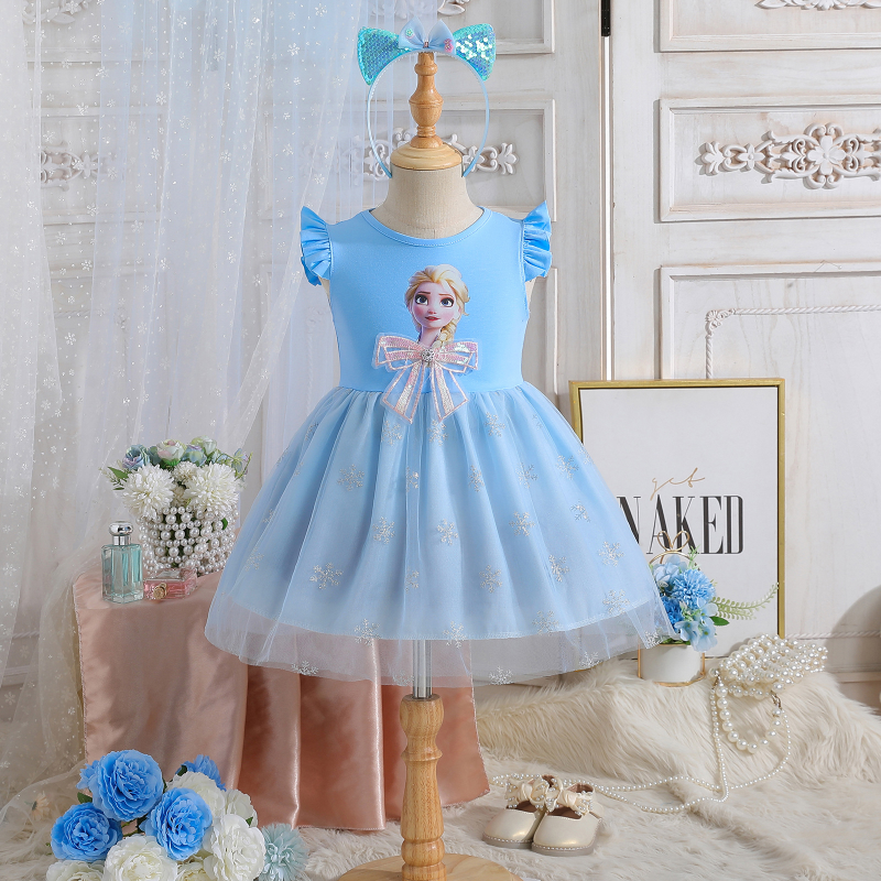 DISNEY Princess Elsa Kids designer clothes Frozen Girls' summer dress children's princess dress with bow-tie vest children's clothes