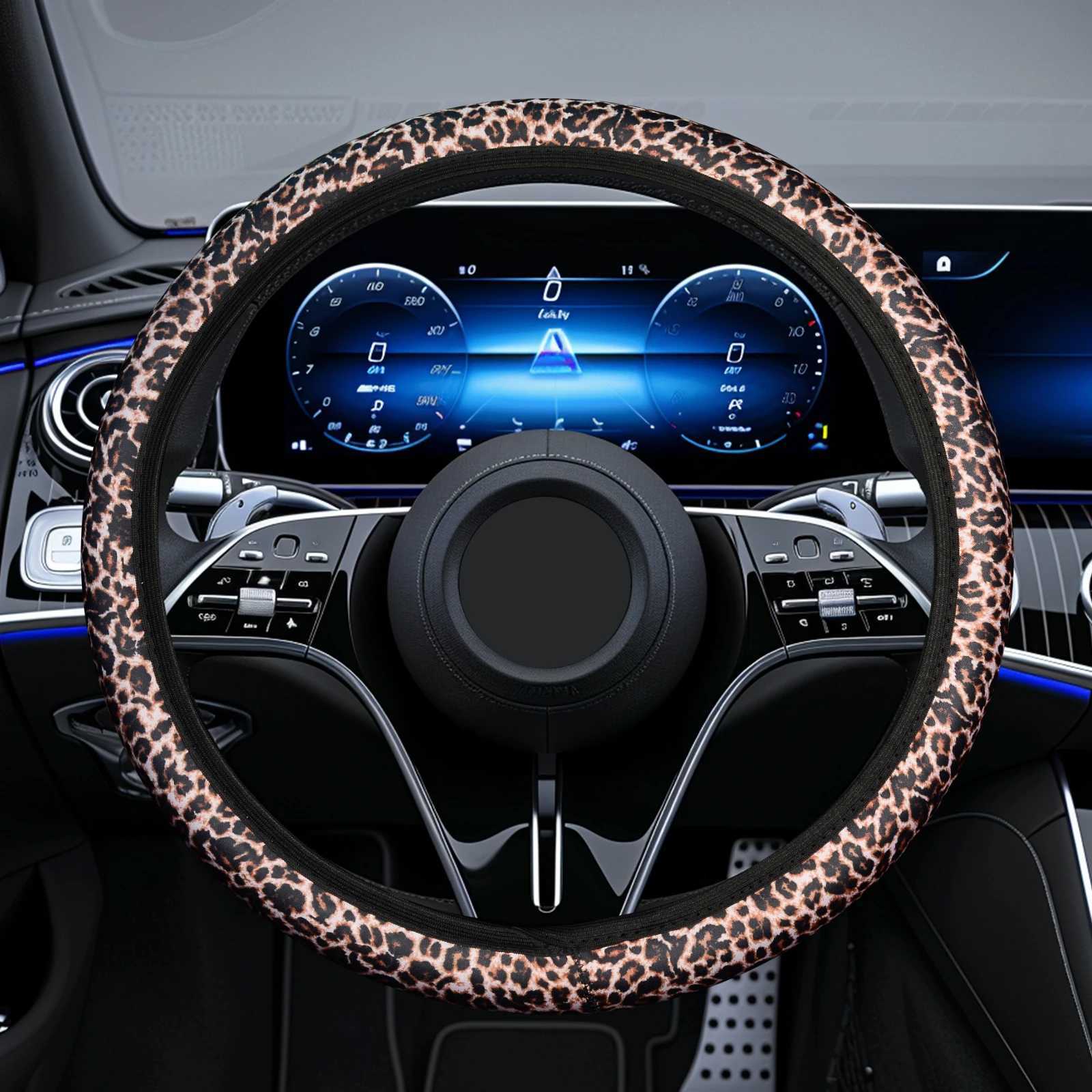 Leopard Print steering wheel cover universal 15 inch elastic soft chloroprene rubber car steering wheel cover suitable for women anti slip H25430
