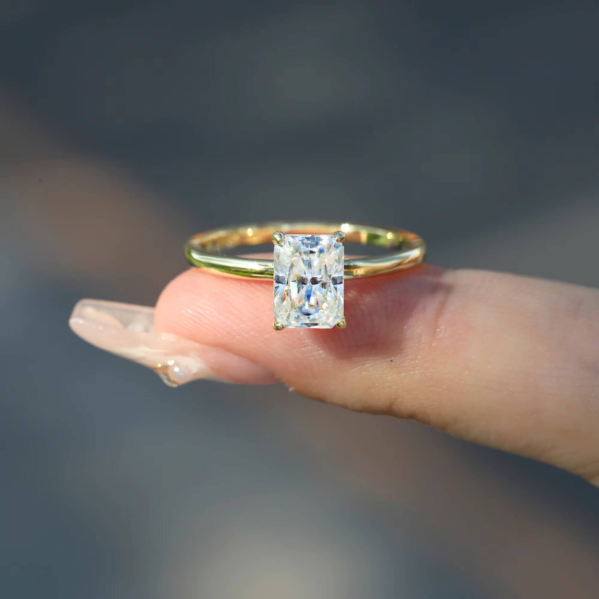 Fine Jewelry 925 Sterling Sliver 1-3CT Emerald Cut Prong Setting Solitaire Diamond Engagement Ring Wedding Rings