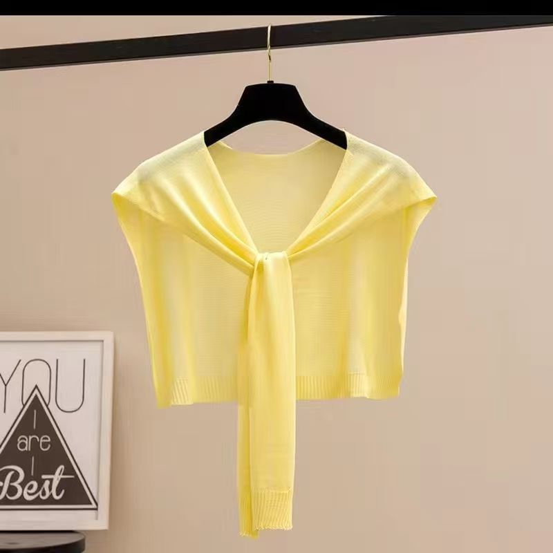 K581 Korean spring and autumn pure color thin short outer wear ice silk shawl air conditioning room waistcoat knitted shawl striped summer