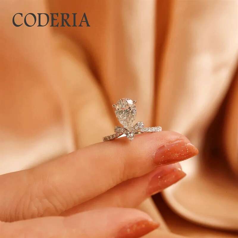 new 925 sterling silver wedding rings for women band pass diamond test 710mm 2 carat water drop moissanite ring fine jewelry