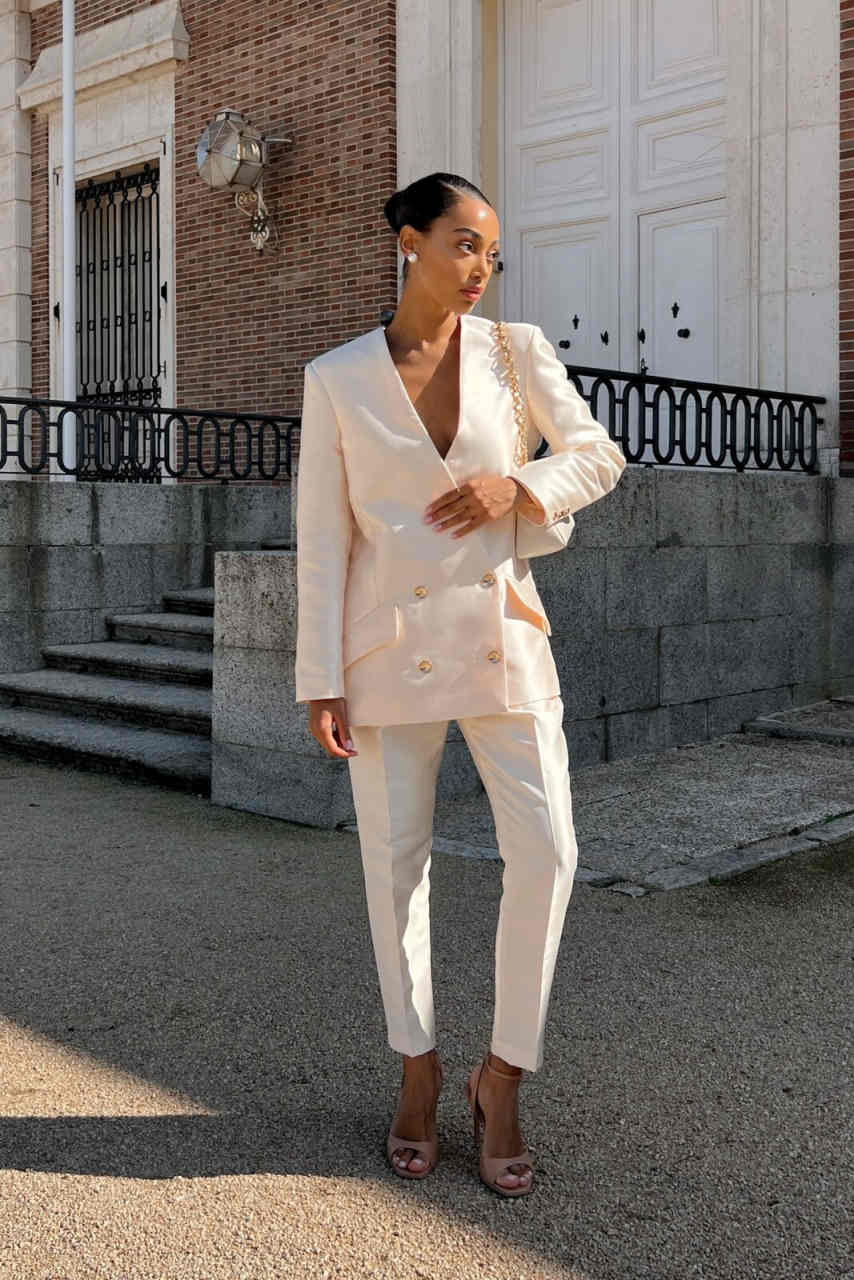 Satin Women Pants Suits 2 Pieces Double Breasted V Neck Ladies Wear Blazer Prom Birthday Party Customized Jacket Sets