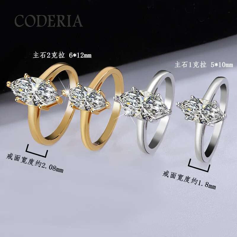 Real GRA Certified Moissanite Wedding Ring Women Birthday Gift Horse Eye 1CT 2CT Brilliant Diamond Finger Band Fine Jewelry
