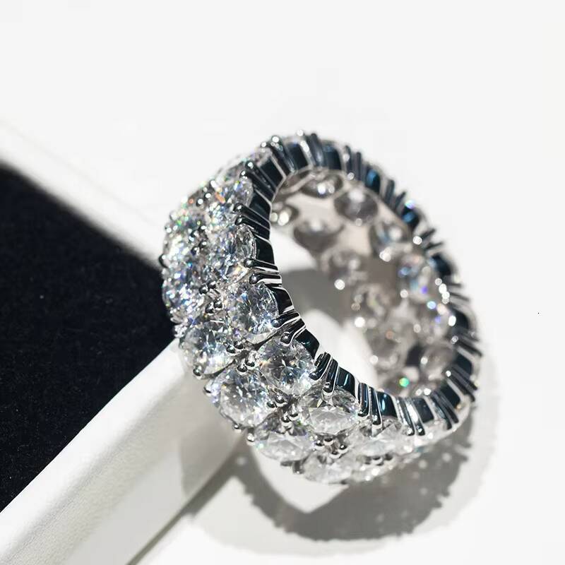 18K Gold Plated Wedding Band Ring 10mm 2 Rows Silver 925 Hip Hop Moissanite Eternity Men Ring