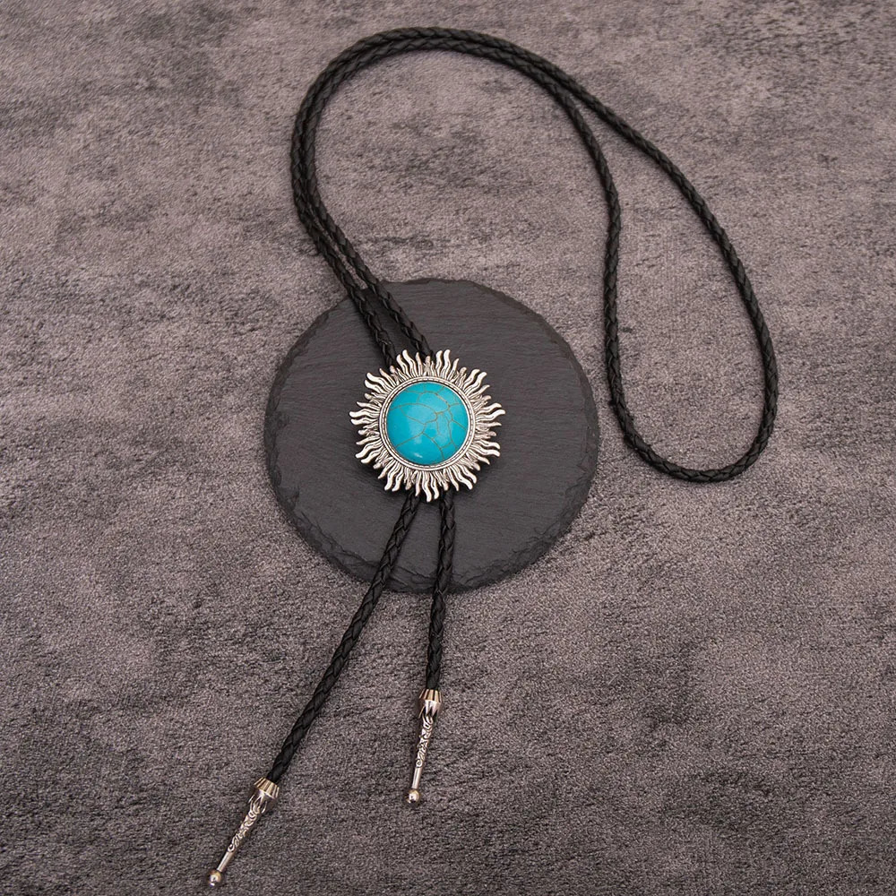 SELOVO Genunie Leather Bolo Tie Native Western Bola Tie Stone 250430