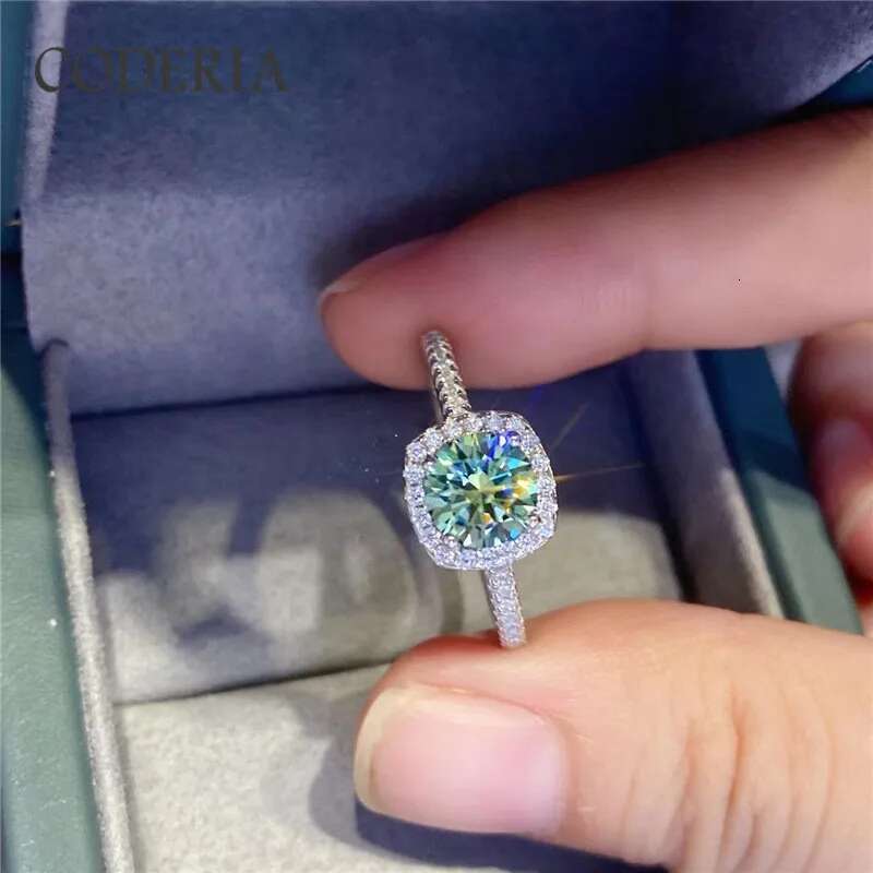 s925 Silver 3.0CT Blue Green Moissanite Wedding Ring Brilliant Cut Sparkling Diamond Jewelry Woman Engagement Gift Luxury Rings