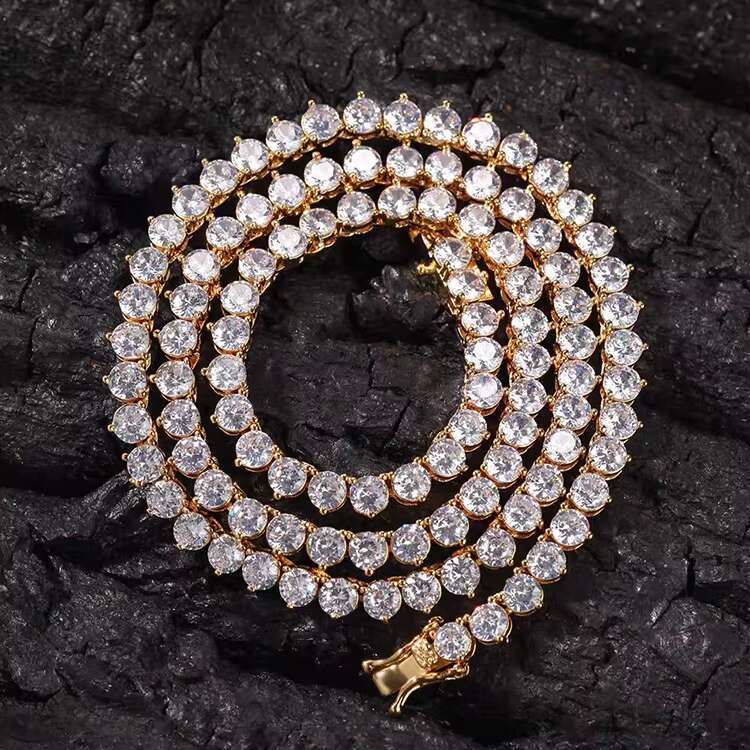 Pass Diamond Test 3mm--5mm Wide 925 Silver Gold Plated Moissanite Diamond Three Prong Tennis Necklace/bracelet Chain