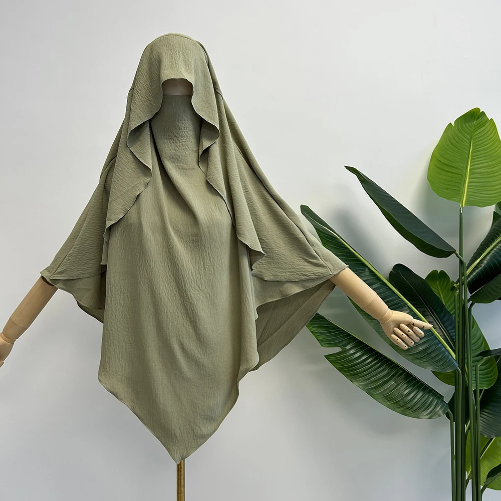 Cape Khimar with Niqab Straps Jazz Crepe Triangle Islamic Muslim Women Wholesale Ramadan Tie Back Prayer Hijab 250420